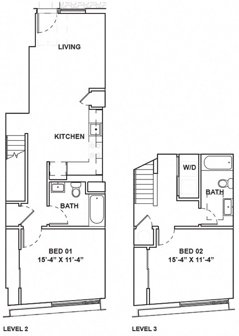Floor plan for 2 beds, 2 baths, 1002 sqft